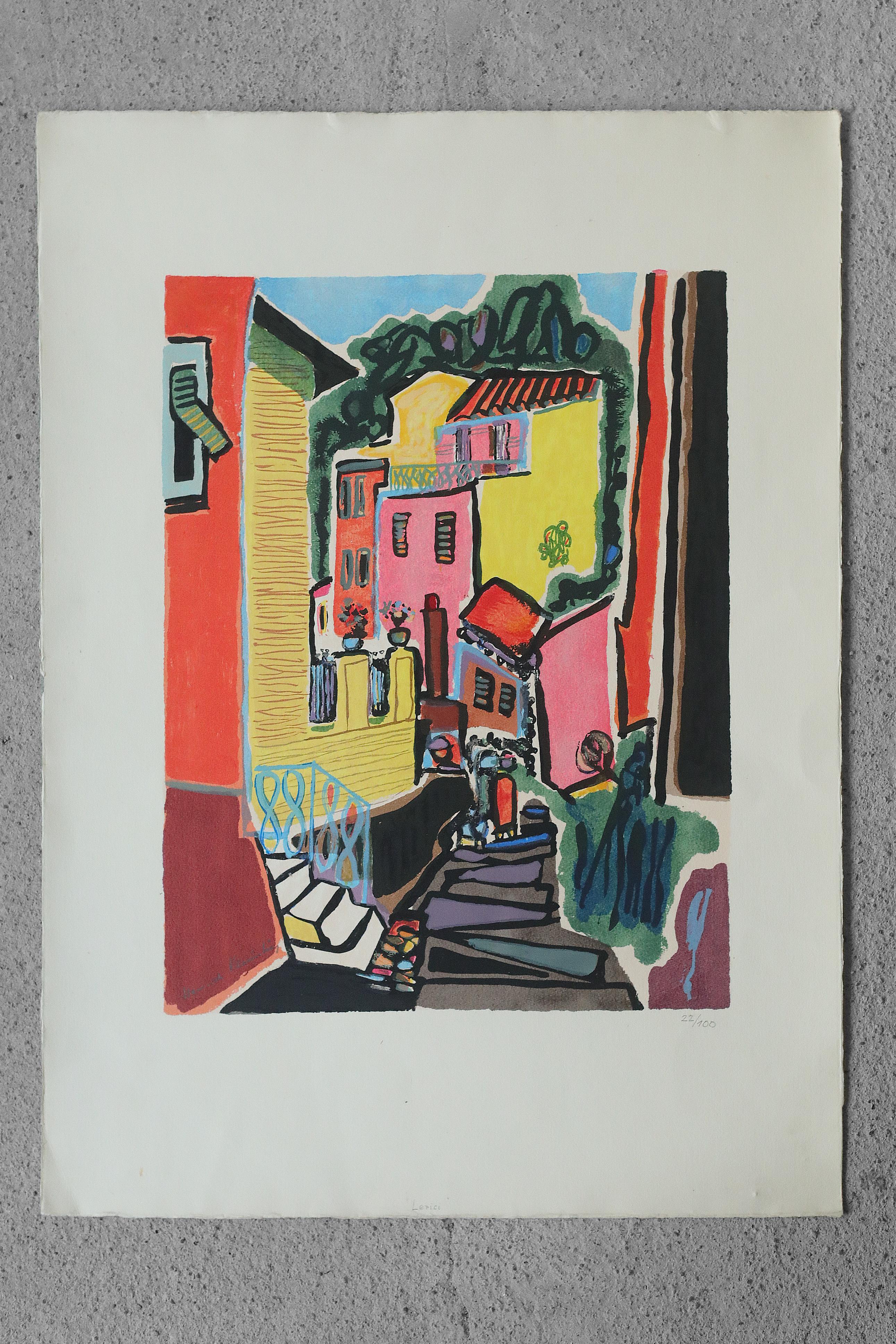 Mid-Century Modern Vintage Color Lithograph, Lerici For Sale