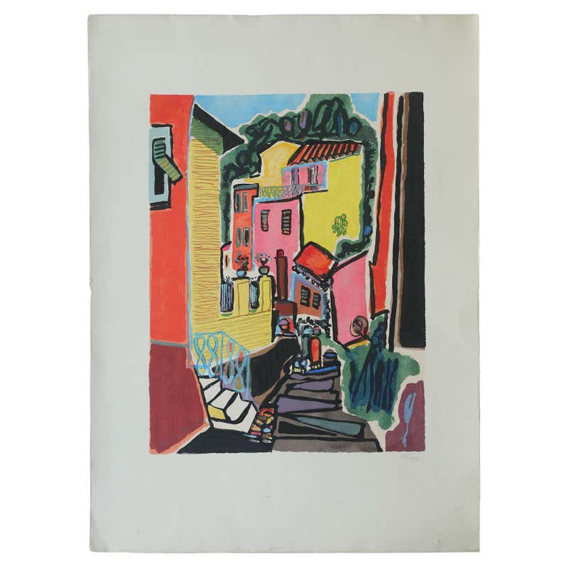 Pitterson Lloyd Van Pitterson - Vintage Fauvist Color Lithograph Porch Scene ...
