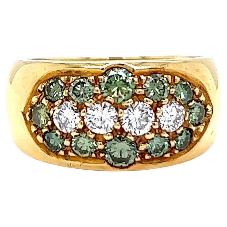 Vintage Color Treated Green Diamond 18 Karat Yellow Gold Band For Sale
