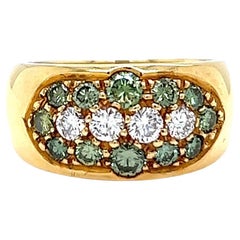 Bague vintage en or jaune 18 carats avec diamant vert traité de couleur