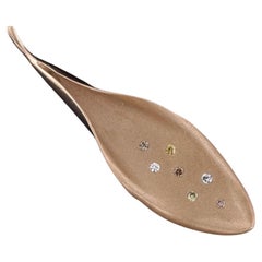 Vintage Colored Diamond Leaf Brooch of 14k Gold