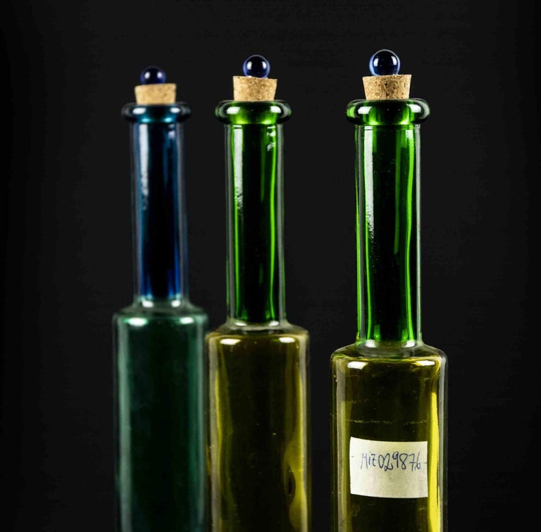 European Vintage Colored Glass Bottles, 1970s For Sale