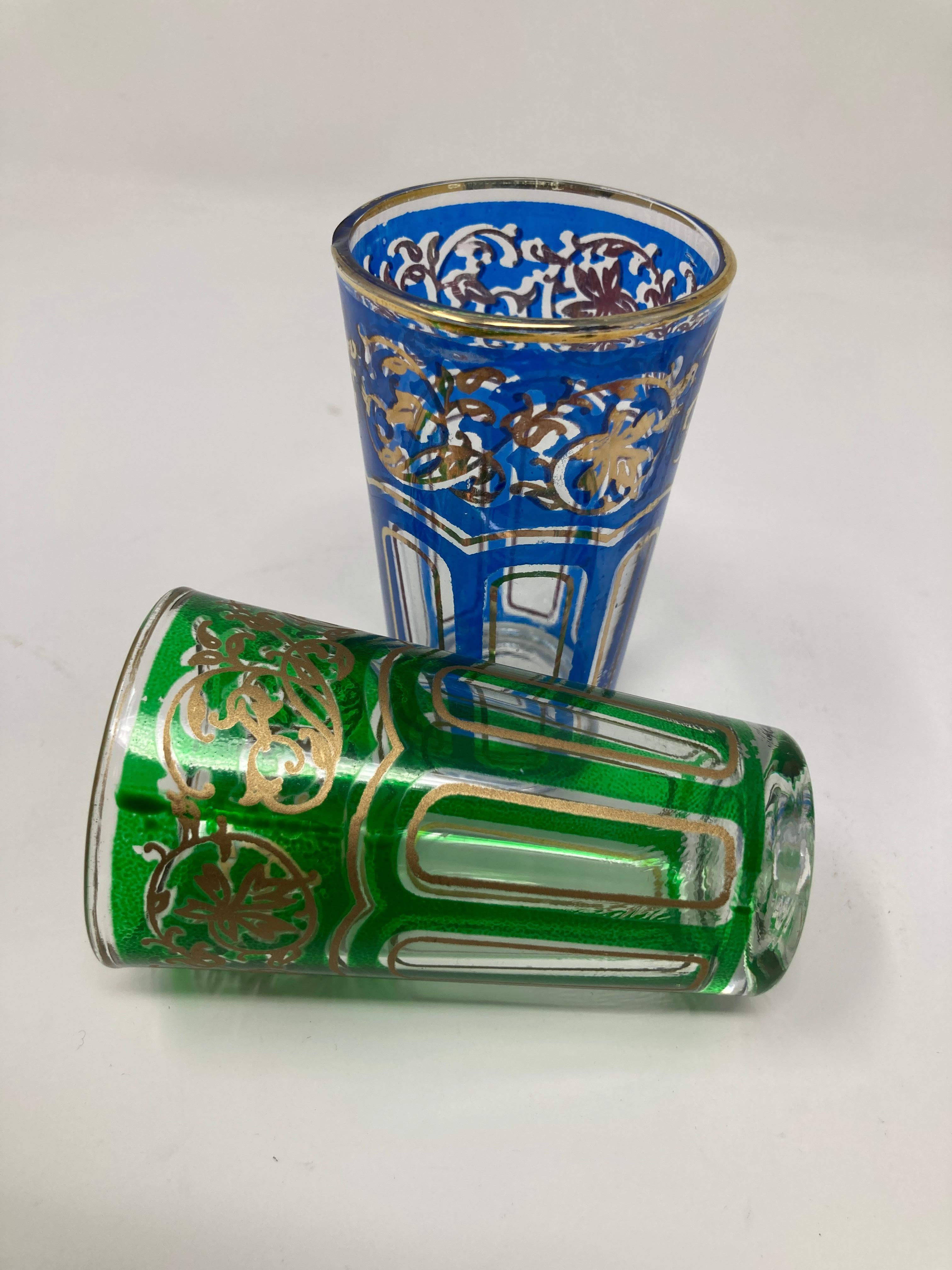 Set of Four Vintage Colored Glasses with Gold Raised Moorish Design 5