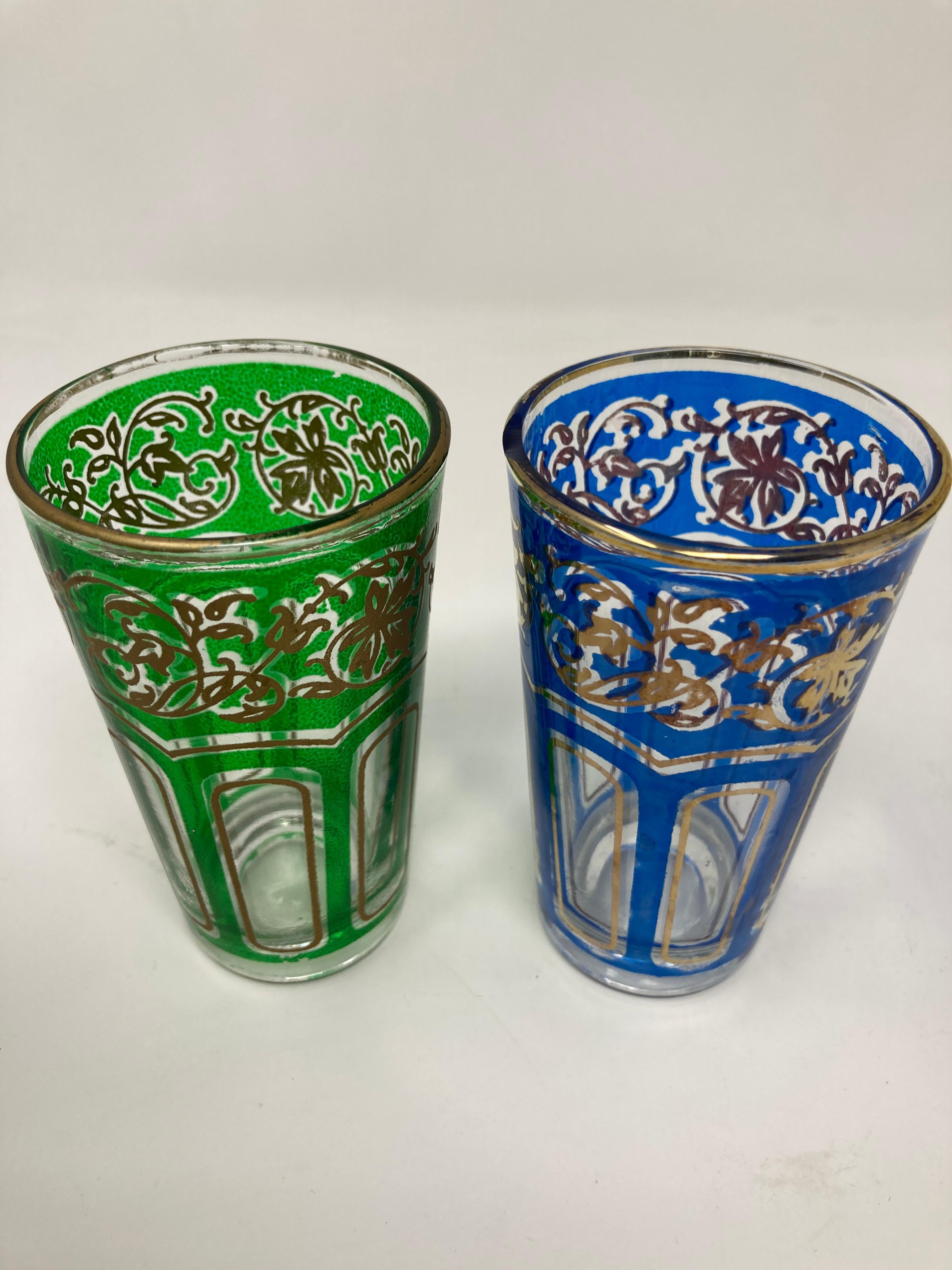Set of Four Vintage Colored Glasses with Gold Raised Moorish Design 3