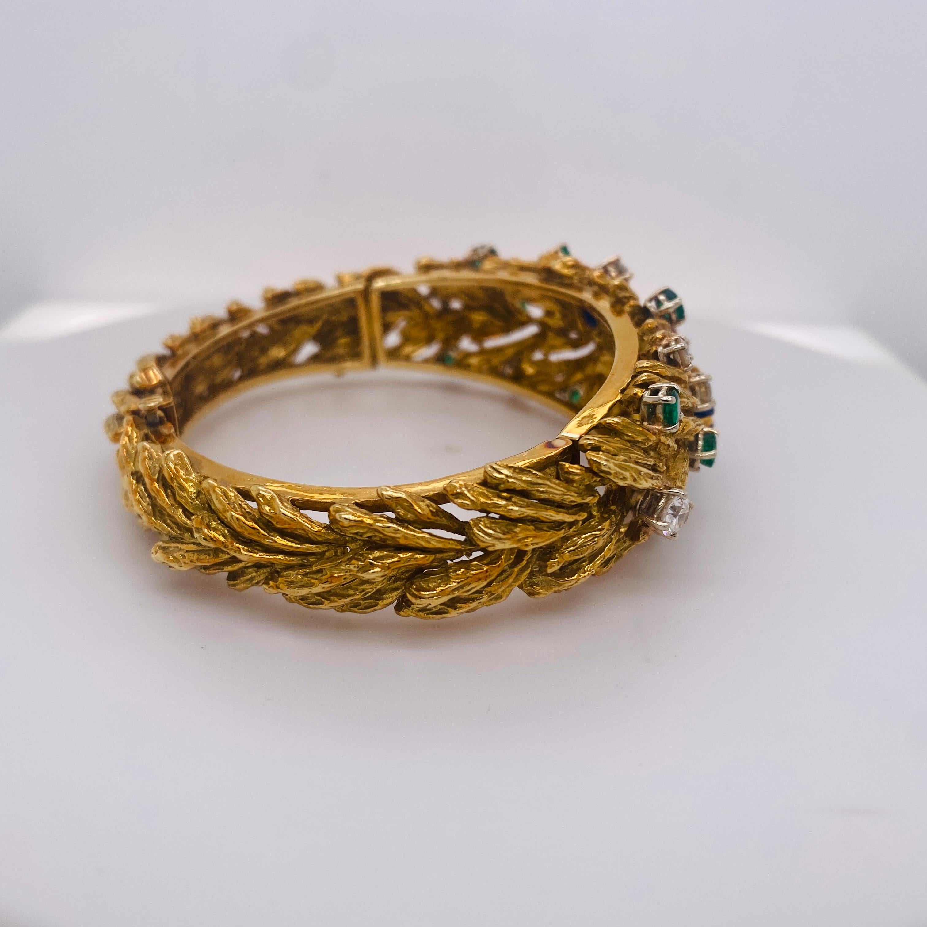Bracciale Bombe d'epoca con pietre colorate fatto a mano in oro giallo 18 carati con cerniera in vendita 7