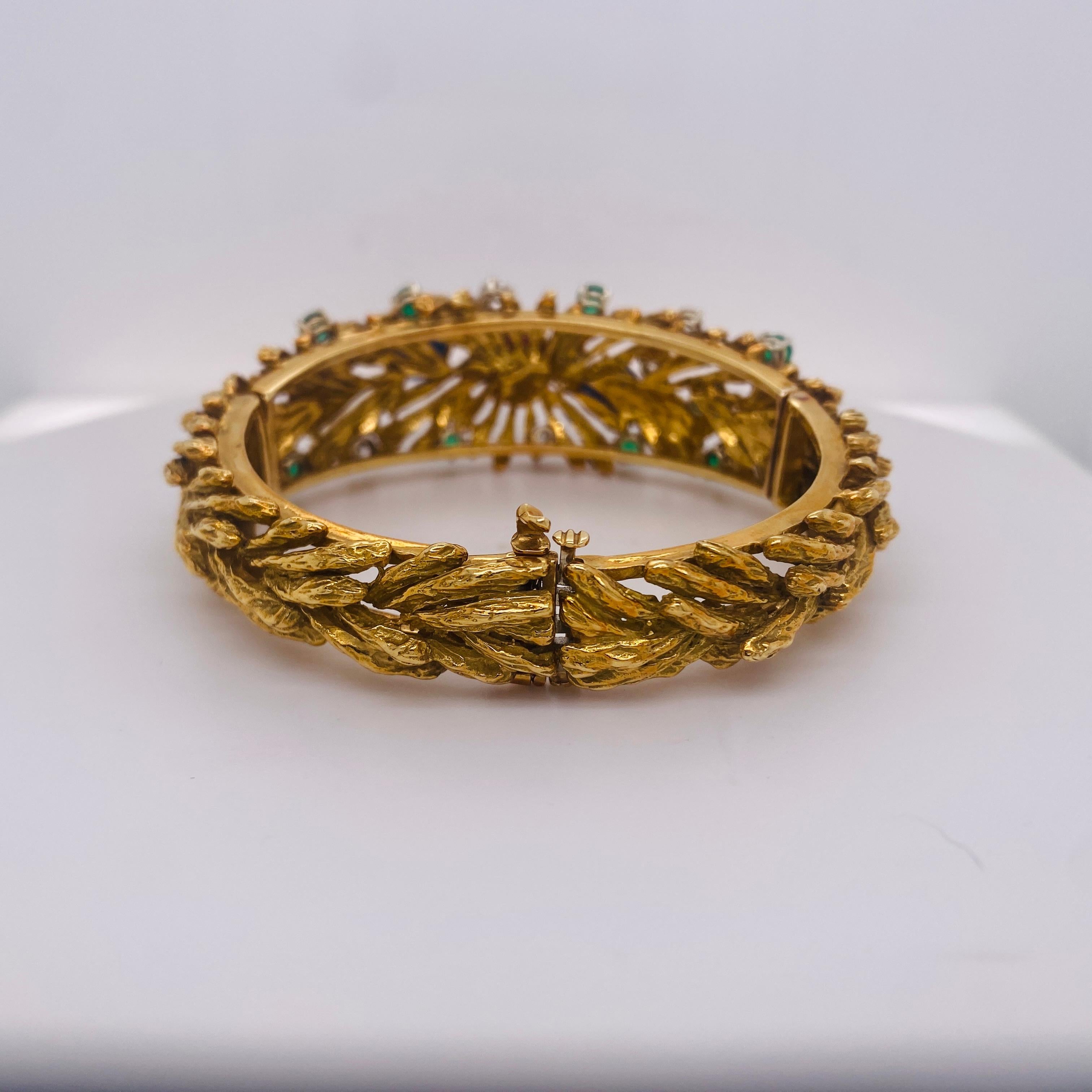 Bracciale Bombe d'epoca con pietre colorate fatto a mano in oro giallo 18 carati con cerniera in vendita 8