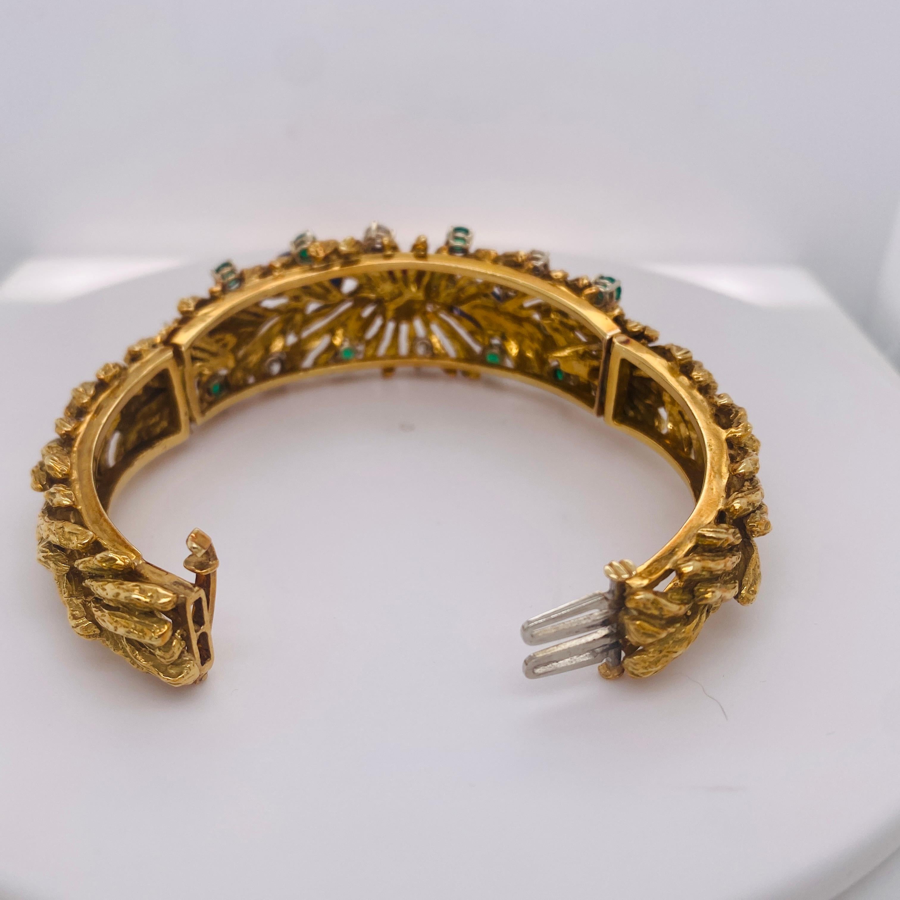 Bracciale Bombe d'epoca con pietre colorate fatto a mano in oro giallo 18 carati con cerniera in vendita 13
