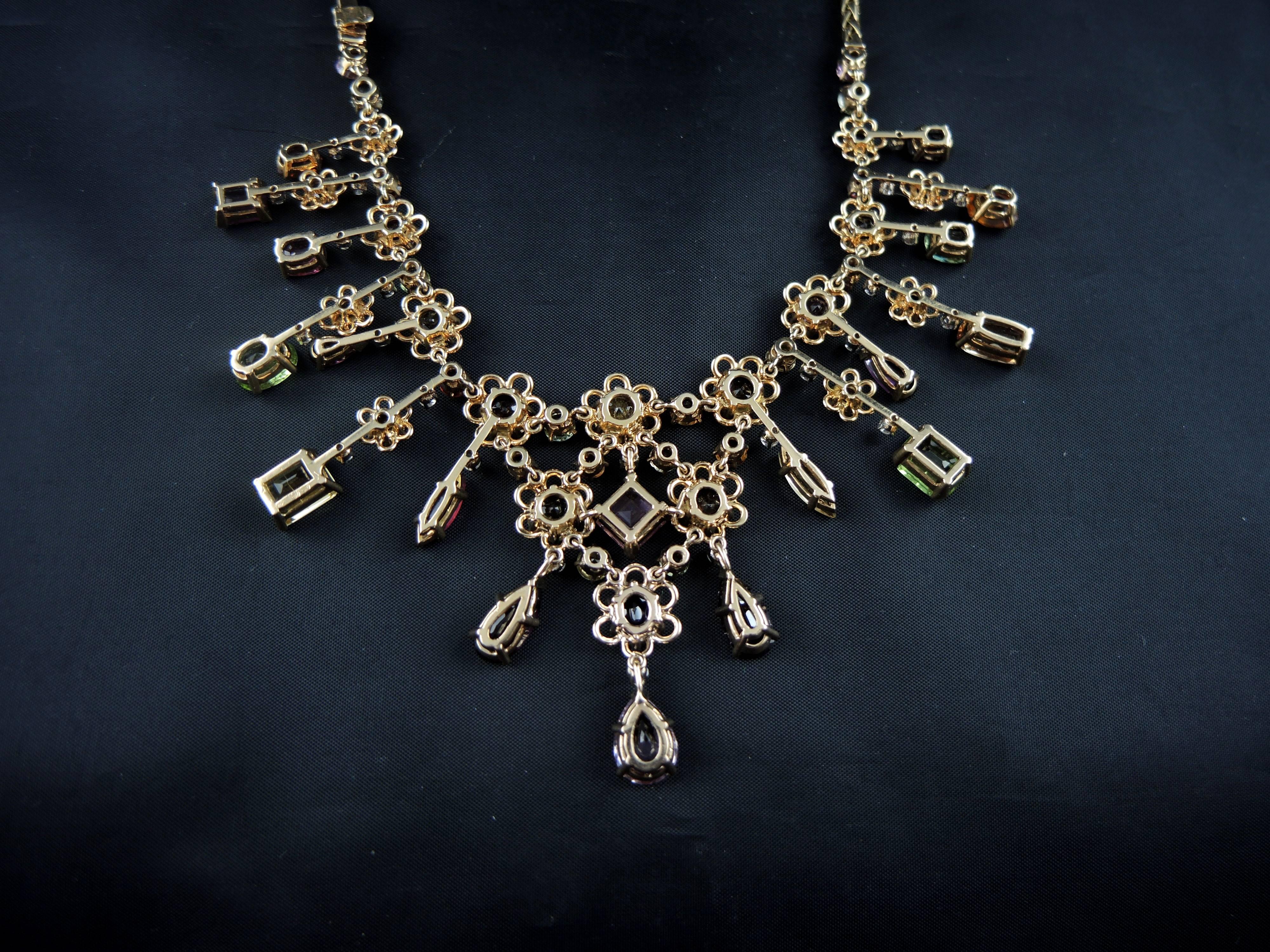 Women's Vintage Colored Stones and Gold French Necklace, circa 1950 For Sale
