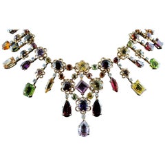 Vintage Colored Stones and Gold French Necklace, circa 1950