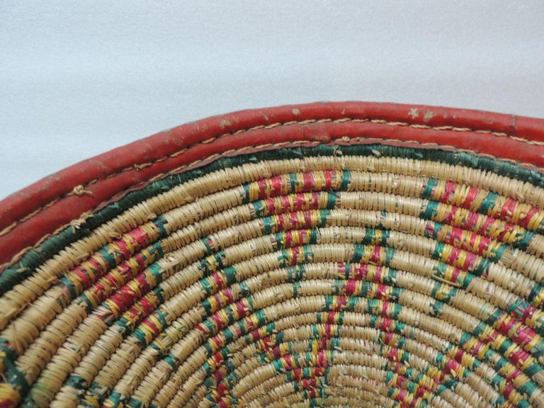 Vintage Colorful African Round Basket with Lid For Sale at 1stDibs