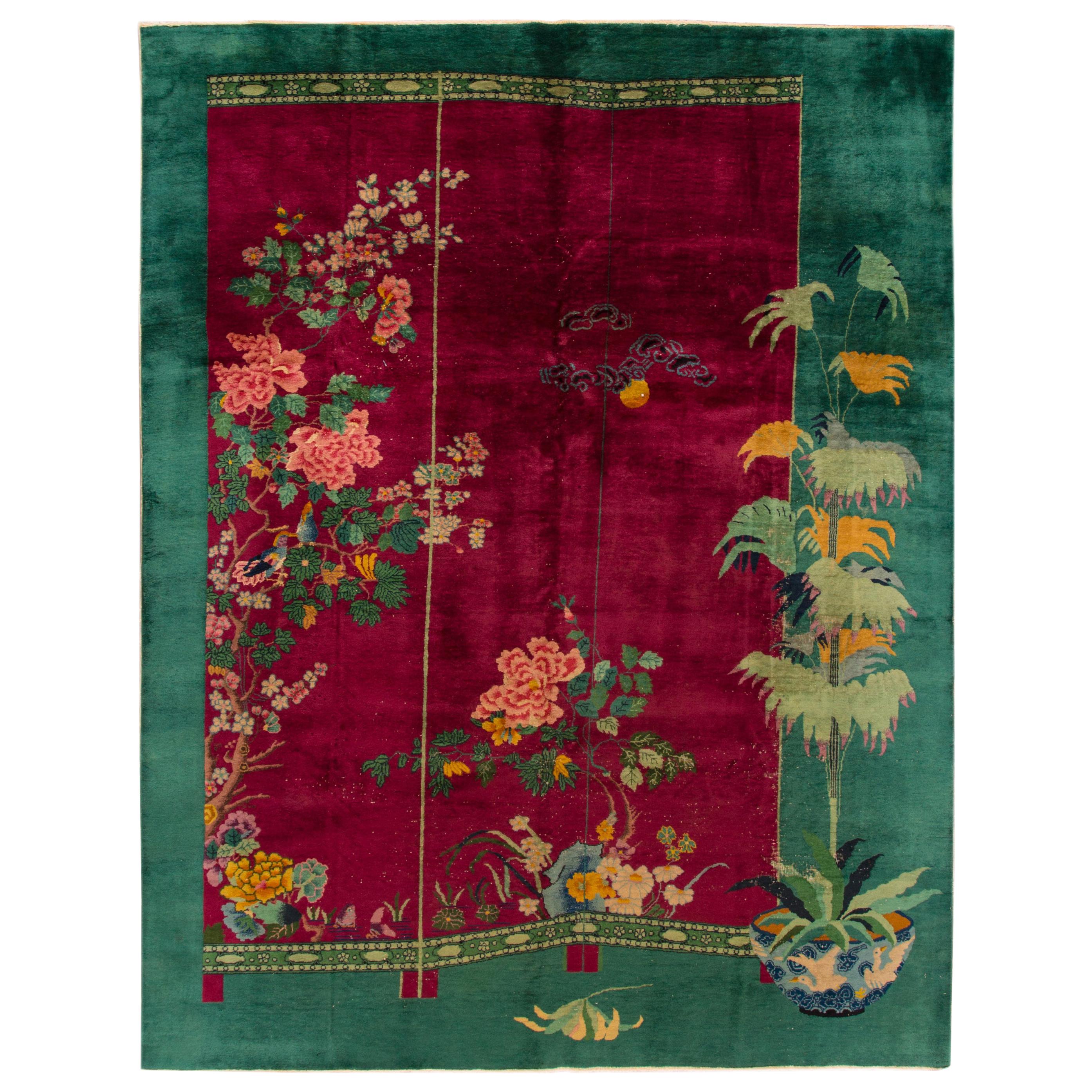 Vintage Green Art Deco Chinese Wool Rug For Sale at 1stDibs green art