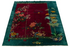 Vintage Chinese Art Deco Hand-Knotted Wool Rug, Floral Design, 1920