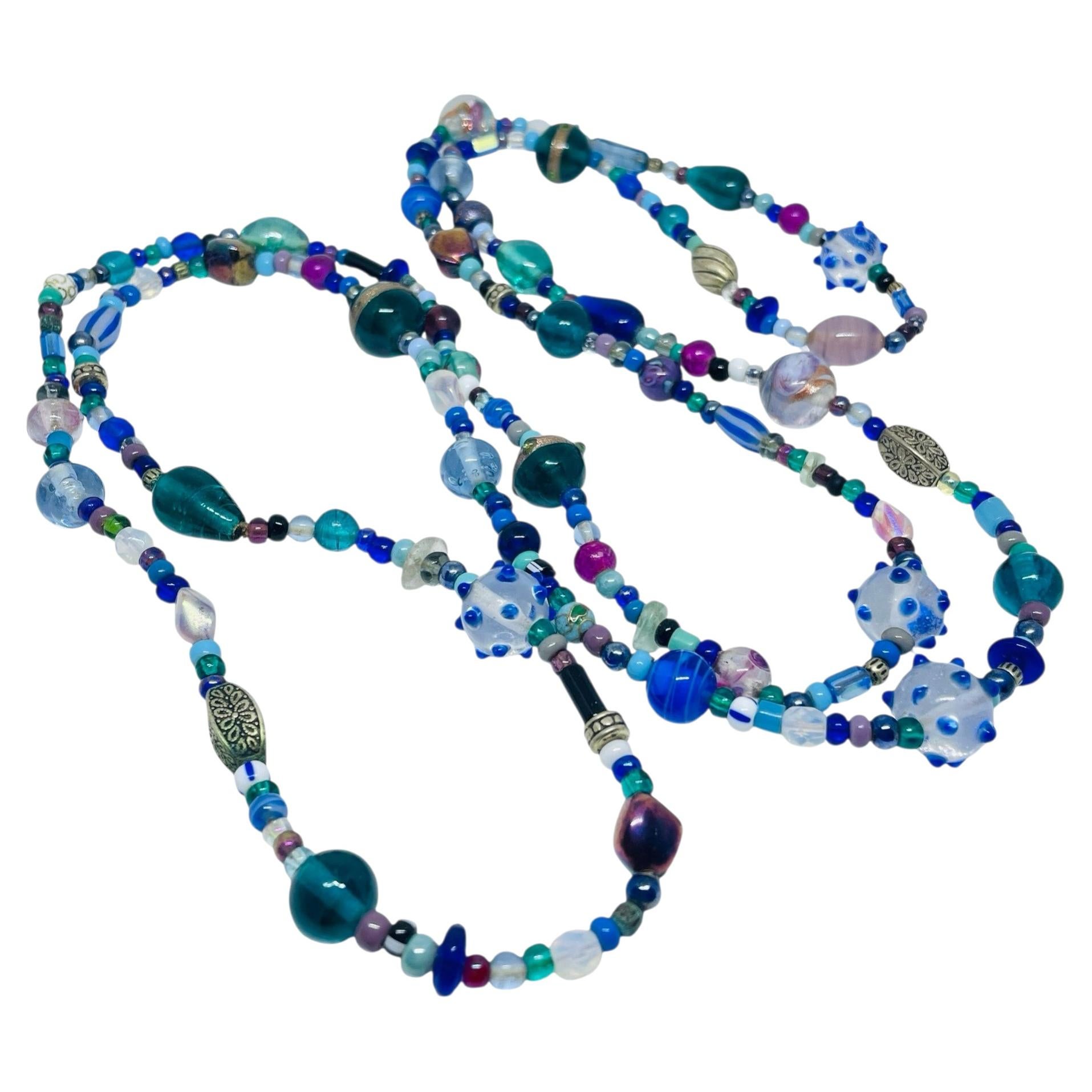 Vintage colorful art glass beaded designer long necklace