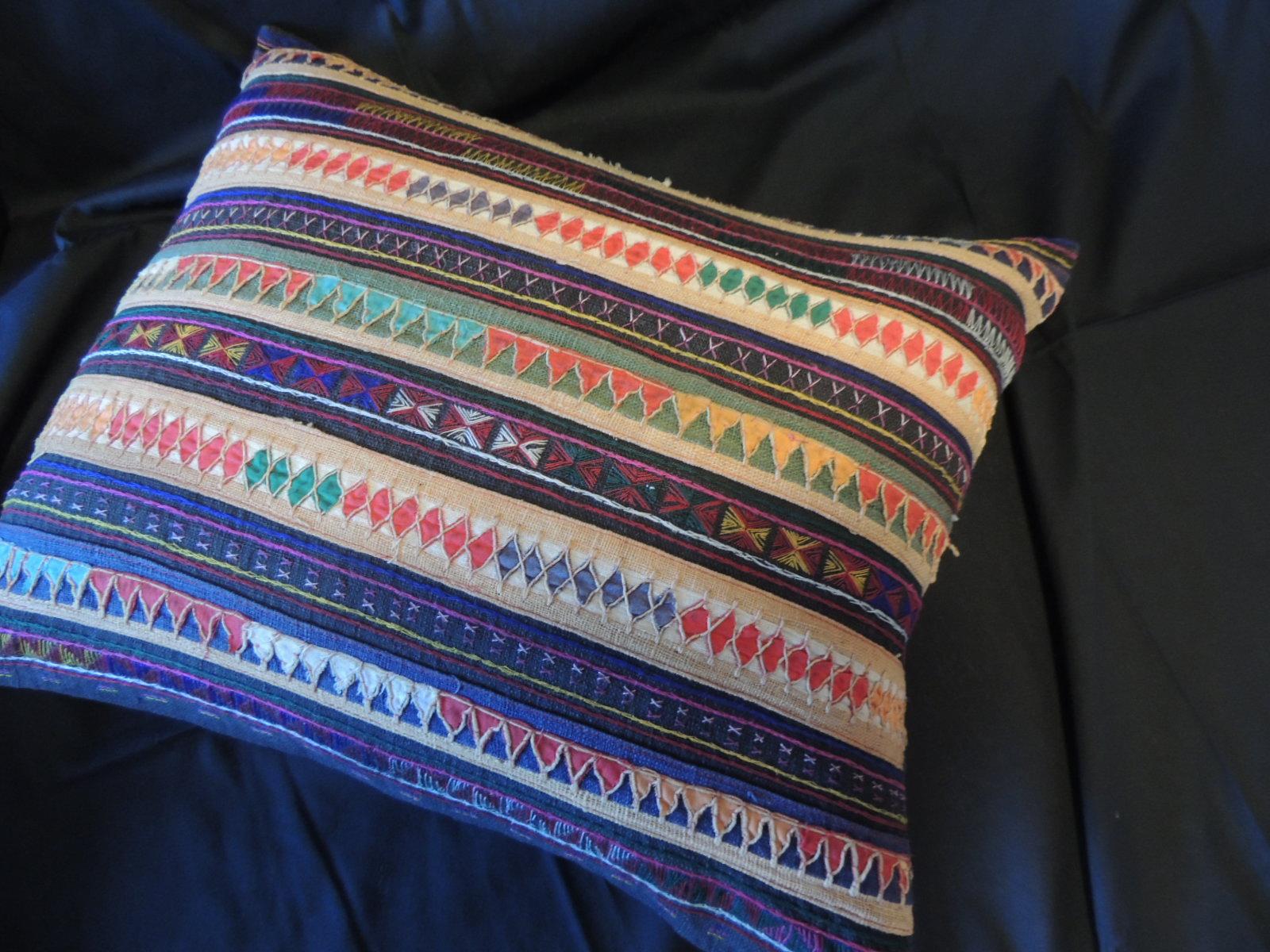 Moorish Vintage Colorful Embroidered Indian Silk Decorative Bolster Pillow