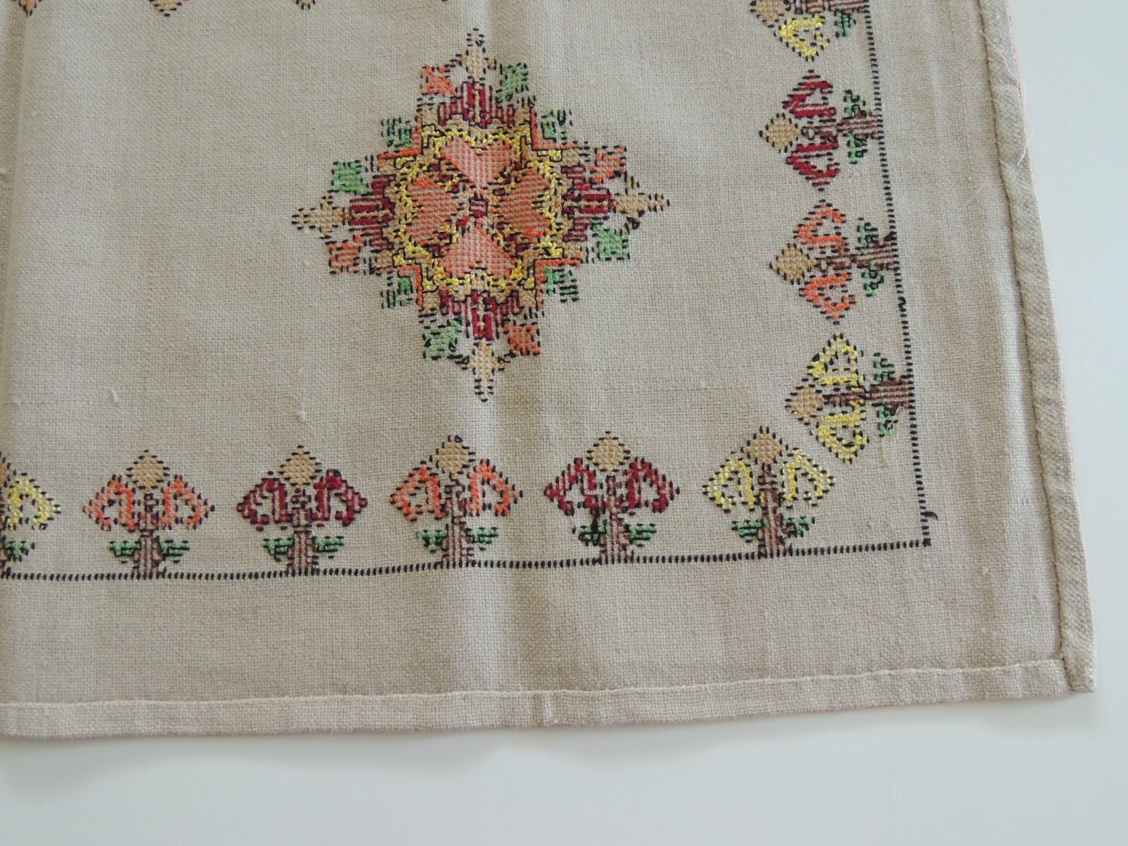 Hand-Crafted Vintage Colorful Embroidered Table Runner Textile