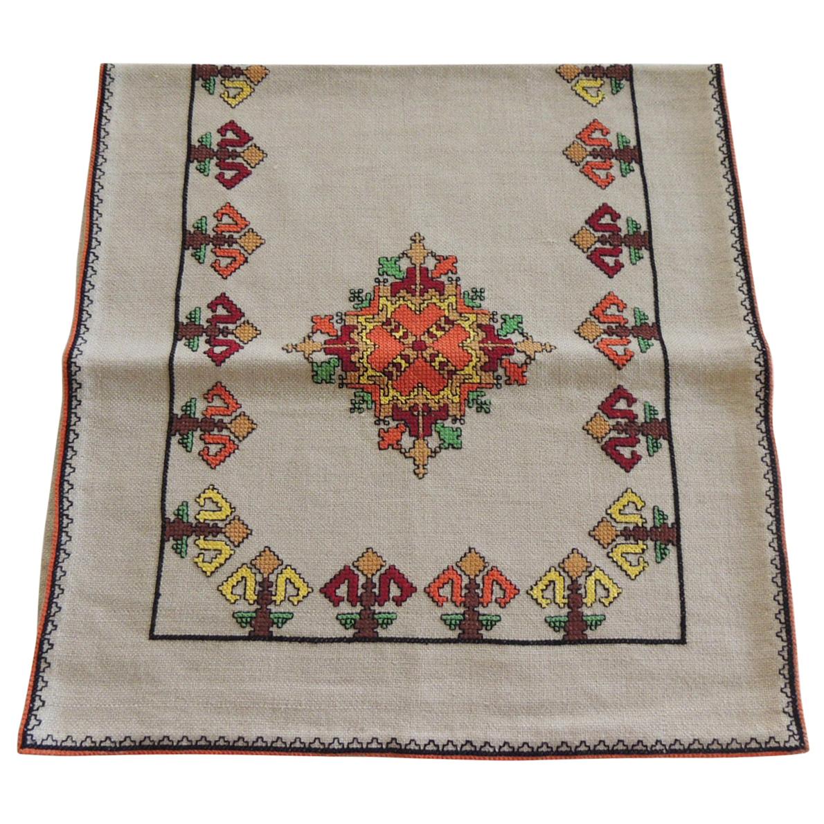 Vintage Colorful Embroidered Table Runner Textile
