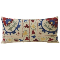 Vintage Colorful Floral Embroidery "Suzani" Decorative Bolster Pillow