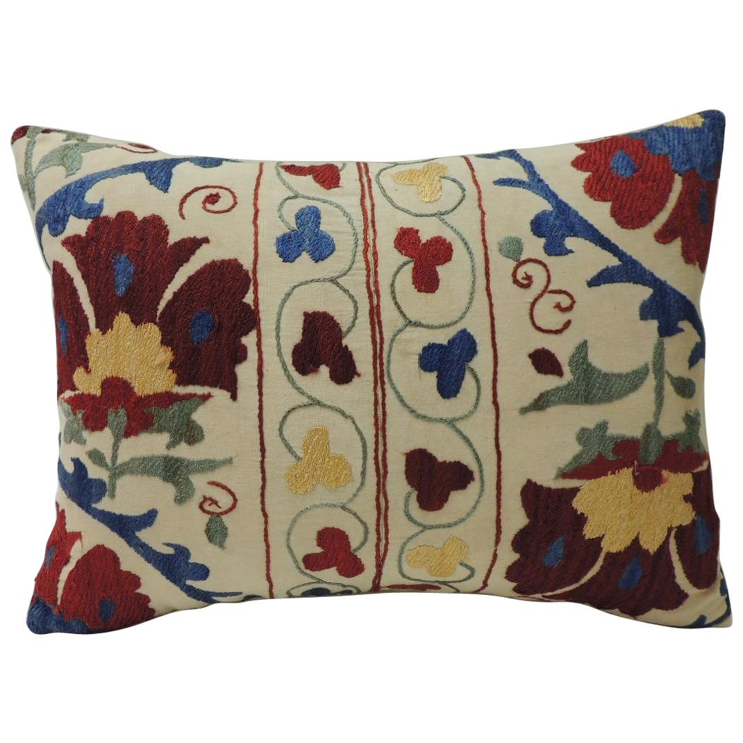 Vintage Colorful Floral Embroidery "Suzani" Decorative Bolster Pillow