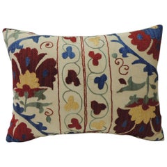 Vintage Colorful Floral Embroidery "Suzani" Decorative Bolster Pillow