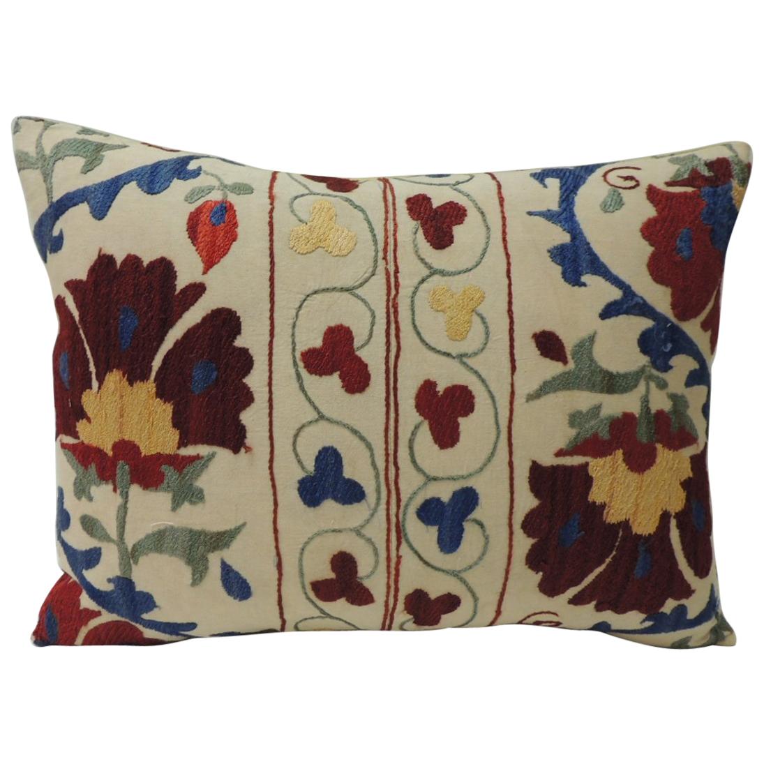 Vintage Colorful Floral Embroidery "Suzani" Decorative Bolster Pillow