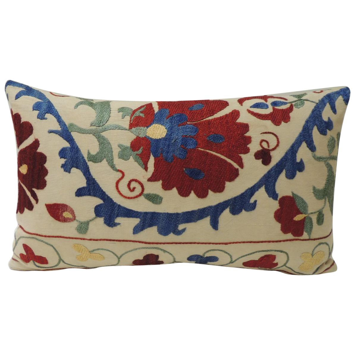 Vintage Colorful Floral Embroidery "Suzani" Decorative Lumbar Pillow