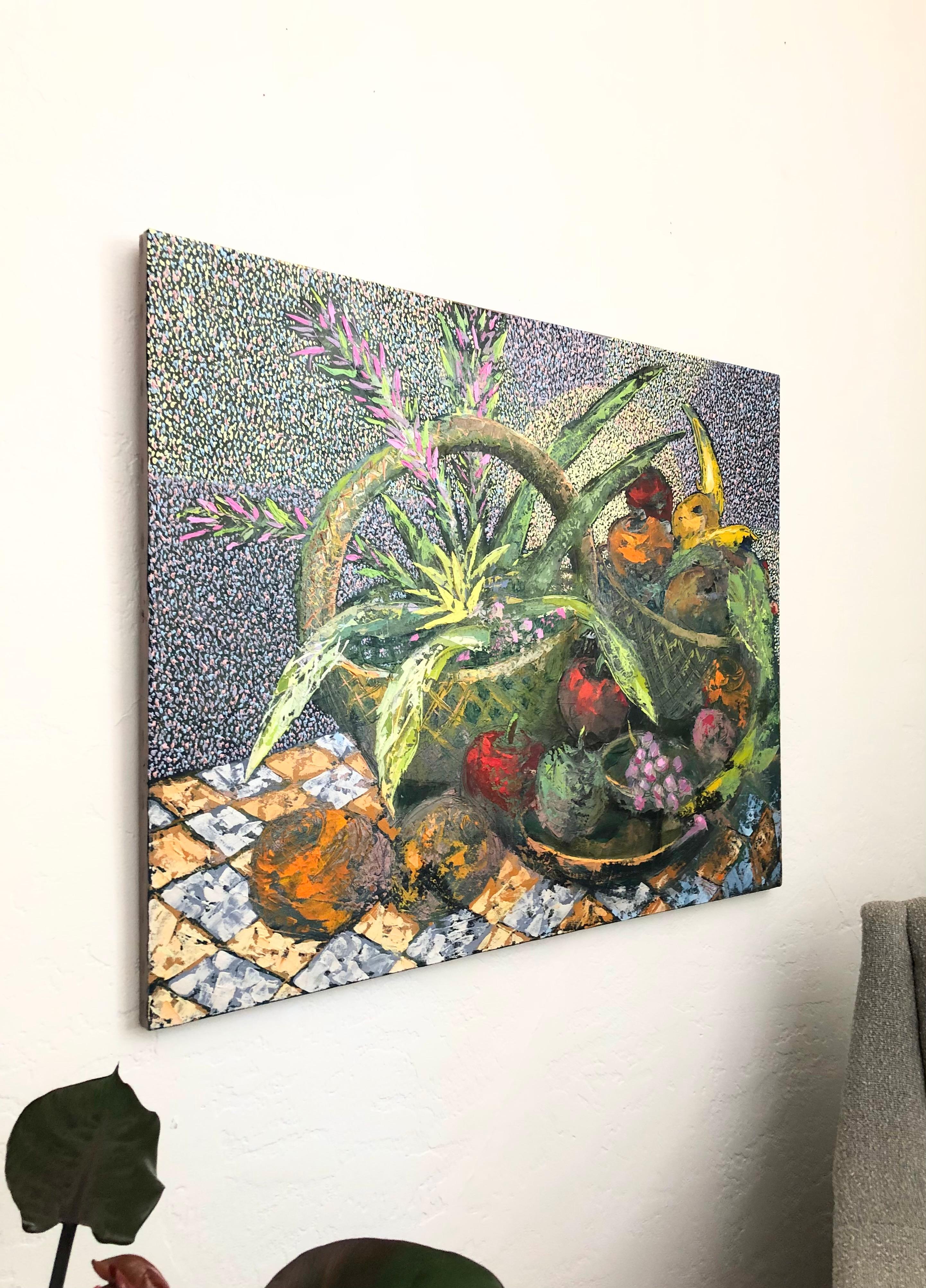 Expressionist Vintage Colorful Fruit Still Life Oil Painting