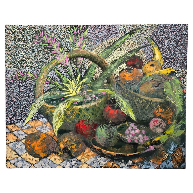 Vintage Colorful Fruit Still Life Oil Painting For Sale at 1stDibs