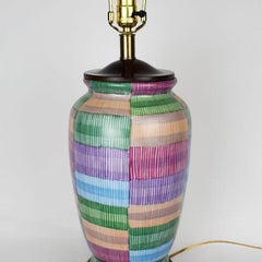 Vintage Colorful Geometric Ceramic and Wood Table Lamp by Frederick Cooper