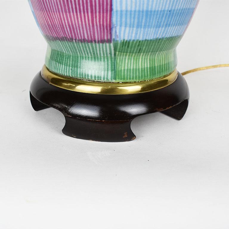 American Vintage Colorful Geometric Ceramic and Wood Table Lamp by Frederick Cooper For Sale