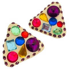 Boucles d'oreilles à clip vintage géométrique disco en strass