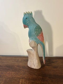 Vintage Colorful Hand Carved and Hand Painted Wooden Parrot
