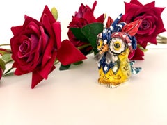 Vintage Colorful Hand-Painted and Lacquered Ceramic Owl, Vietri, Italy