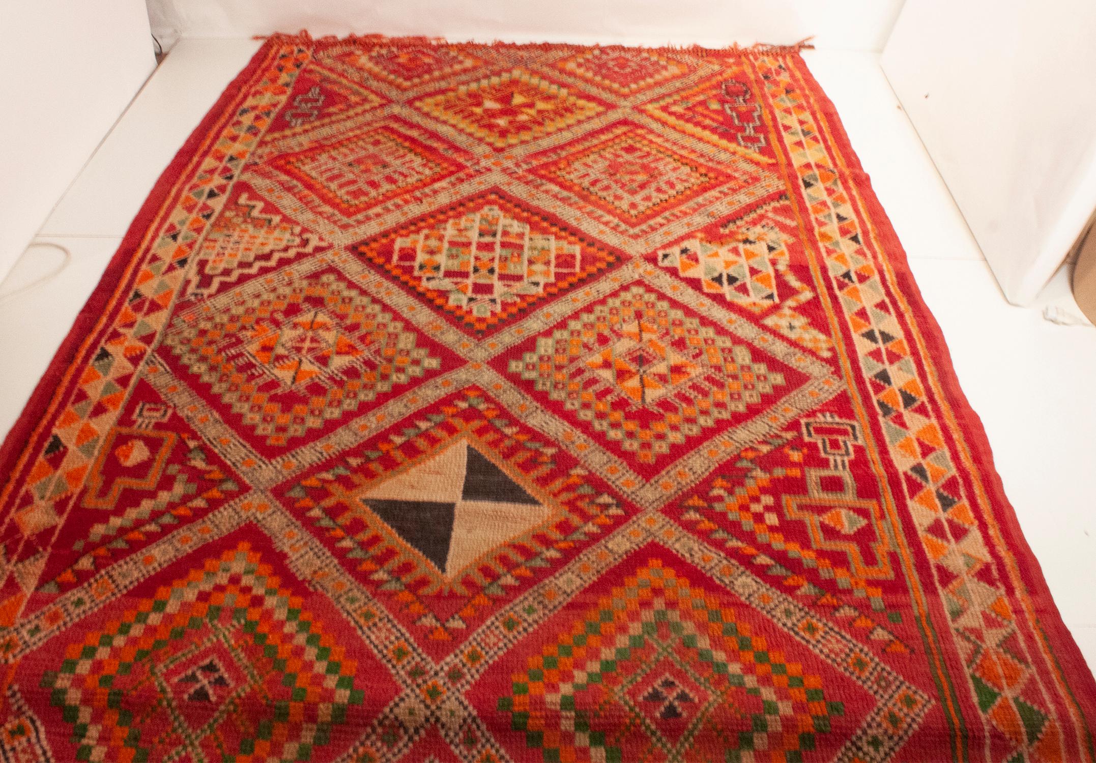 Wool Vintage Colorful Moroccan Carpet For Sale