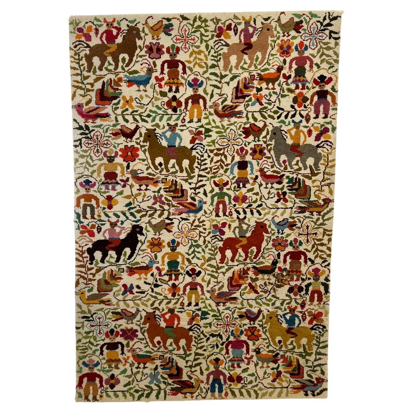 Vintage Colorful Neu Meister Artisan Tapestry Wall Art Folk Art Ecuador For Sale