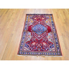 Vintage Colorful Zoroastrian Amadan Natural Wool Hand Knotted Oriental Rug
