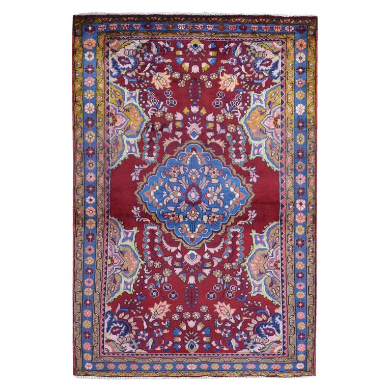 Bunter persischer Hamadan-Teppich aus natürlicher Wolle, handgeknüpft,  orientalisch im Angebot bei 1stDibs