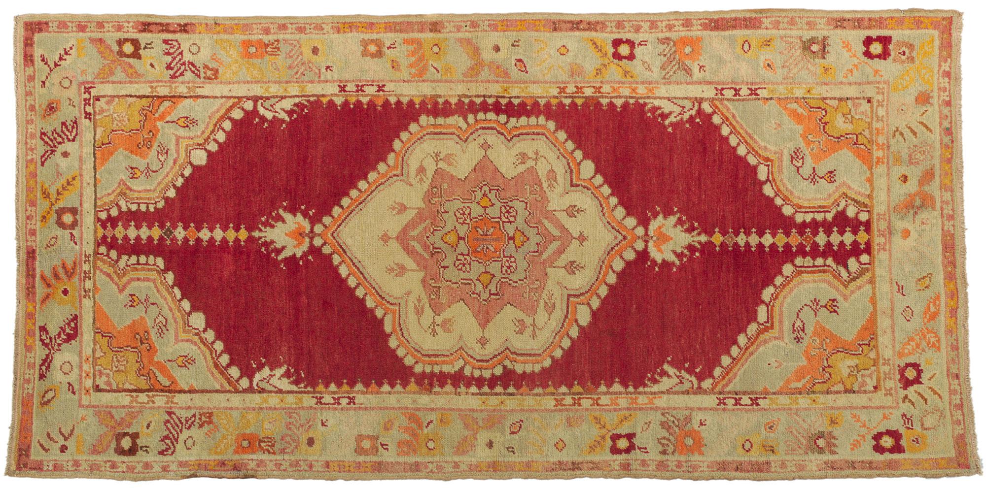 Vintage Colorful Red Turkish Oushak Rug For Sale 4