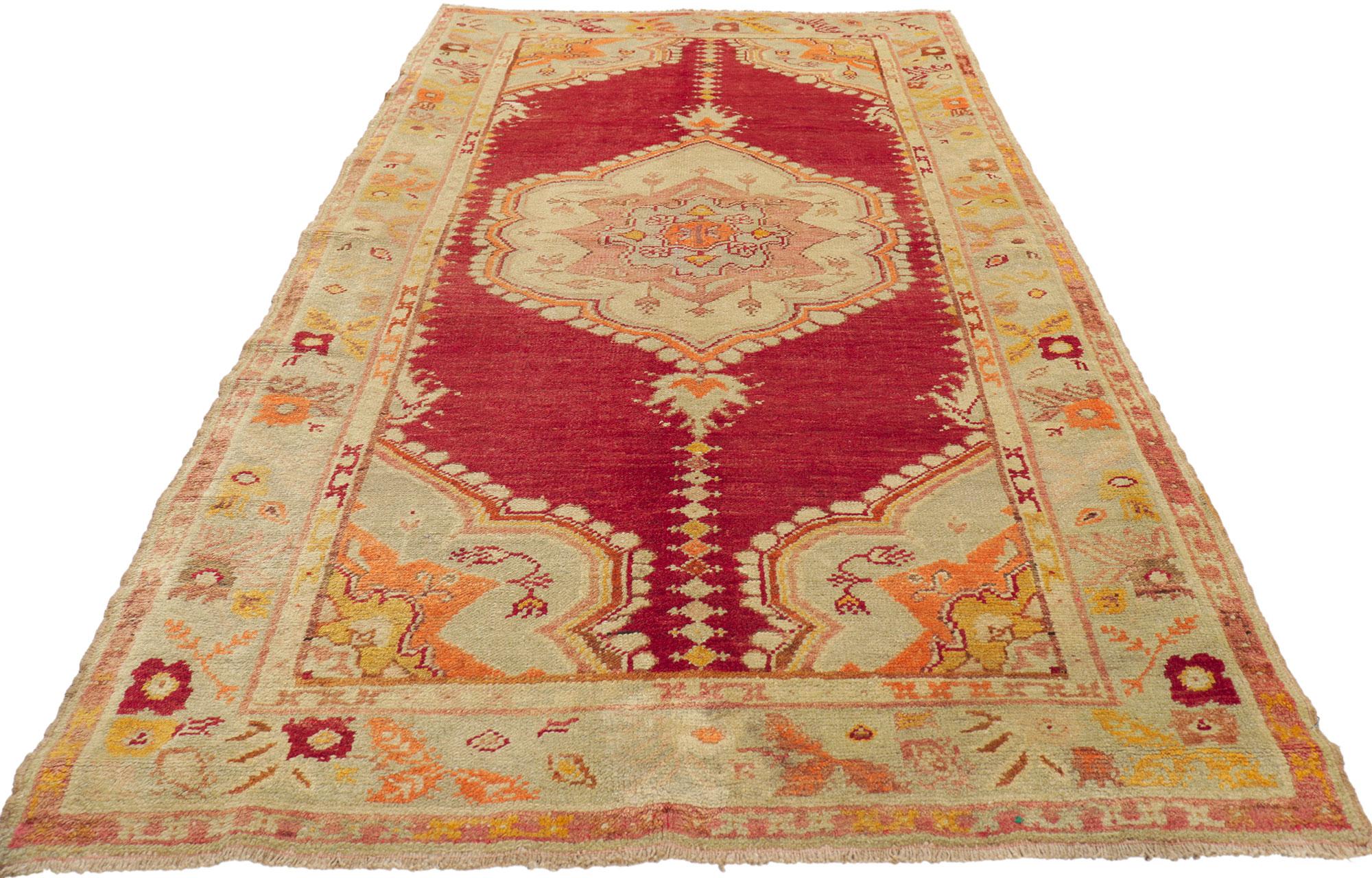 20th Century Vintage Colorful Red Turkish Oushak Rug For Sale