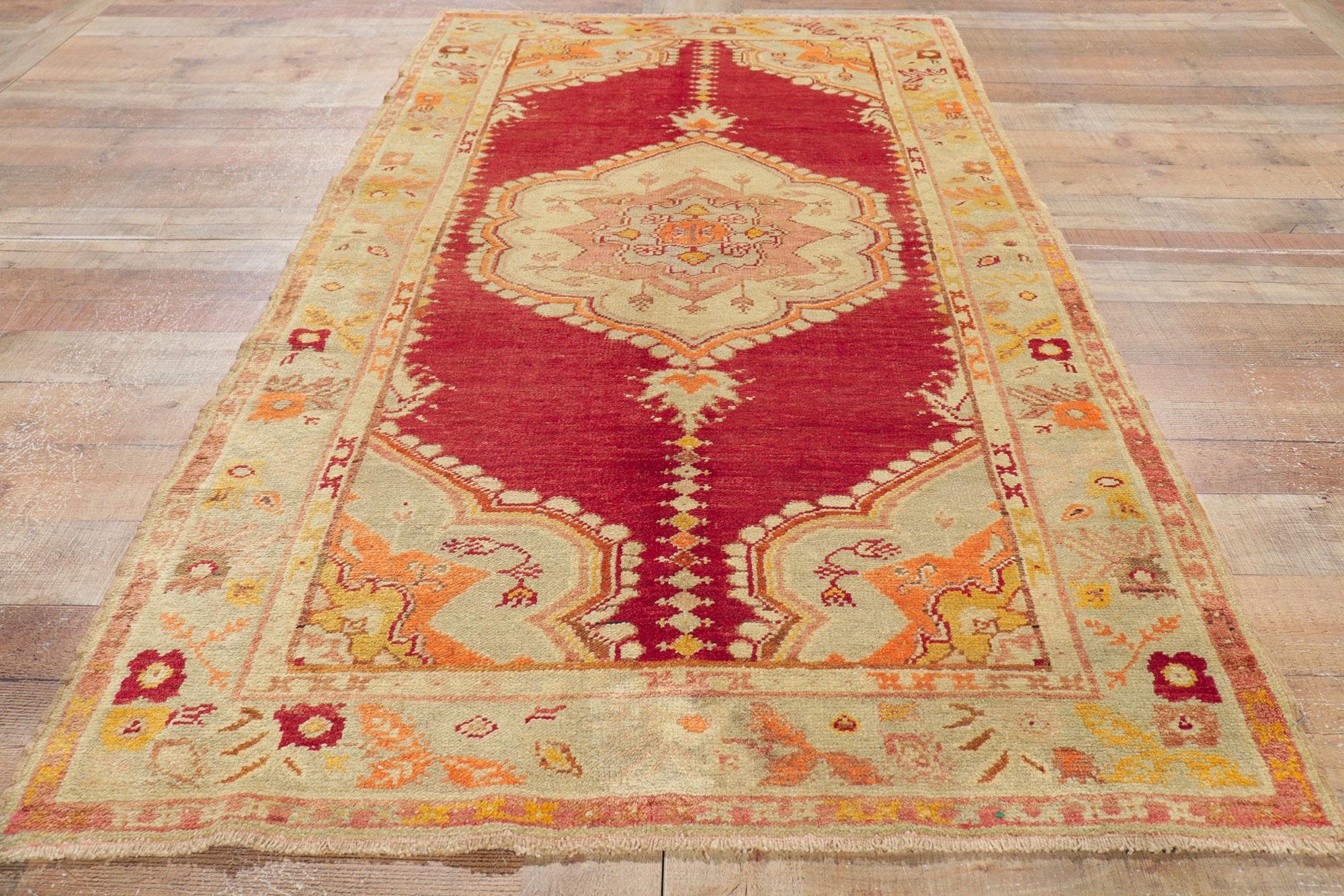 Wool Vintage Colorful Red Turkish Oushak Rug For Sale