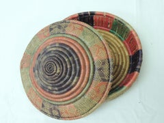 Vintage Colorful Round Lidded African Basket