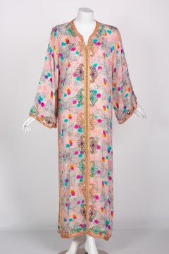 Caftan vintage coloré en soie et métal métallique