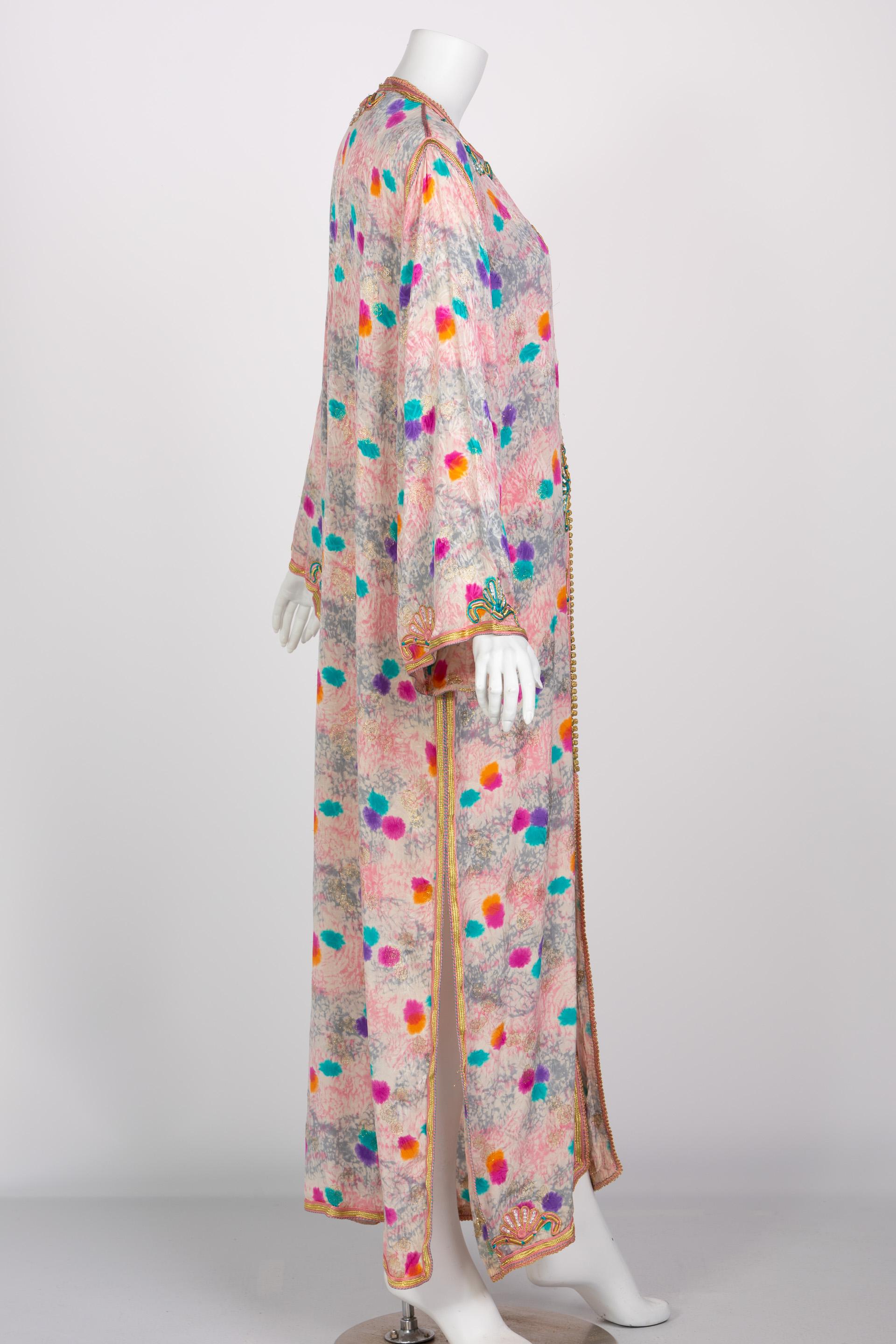 Beige Vintage Colorful Silk and Metallic Caftan For Sale
