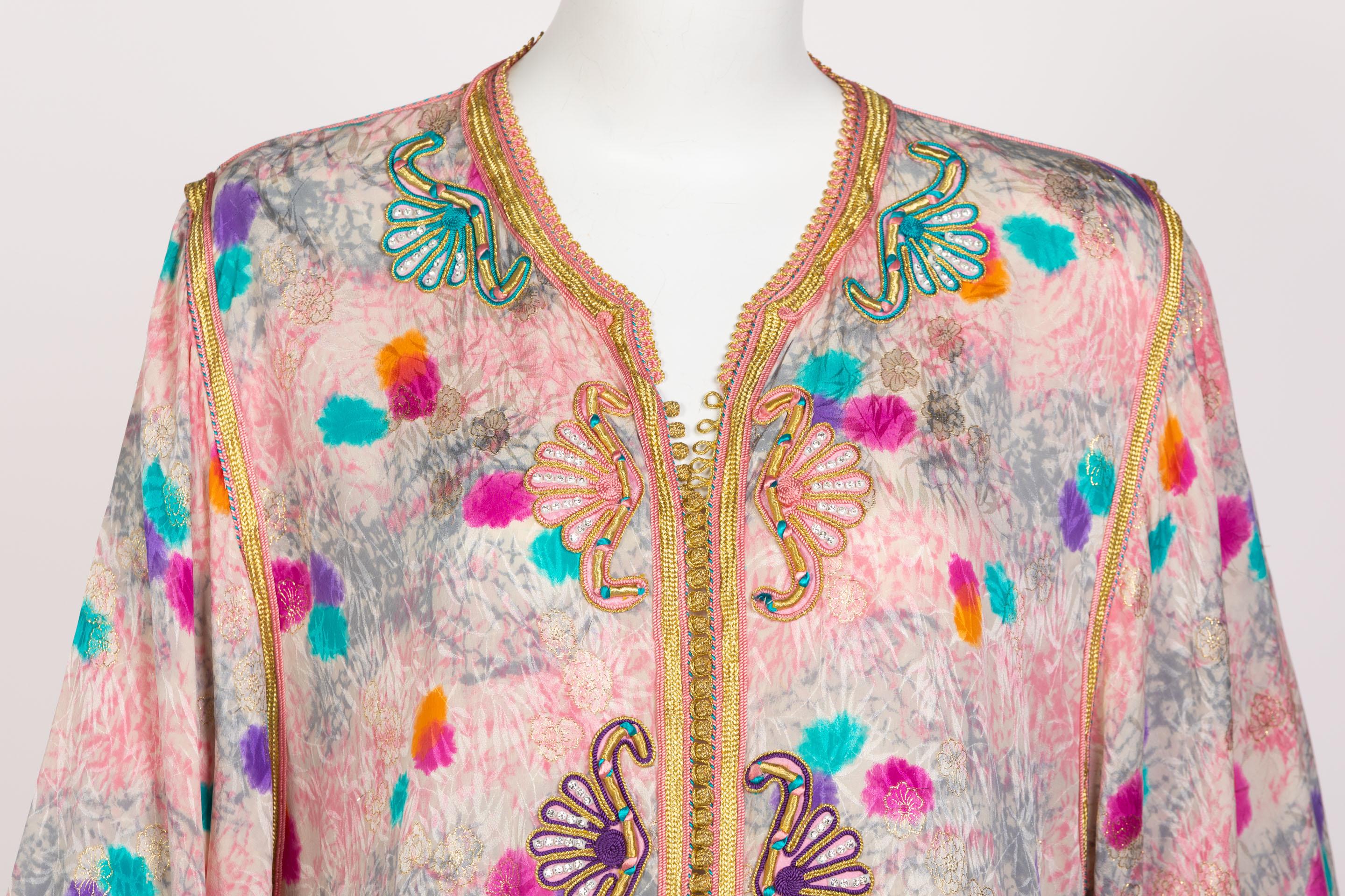 Women's Vintage Colorful Silk and Metallic Caftan For Sale