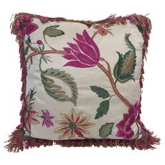 Vintage Colorful Silk Pillow with Spring Fresh Flowers Designs and Trim