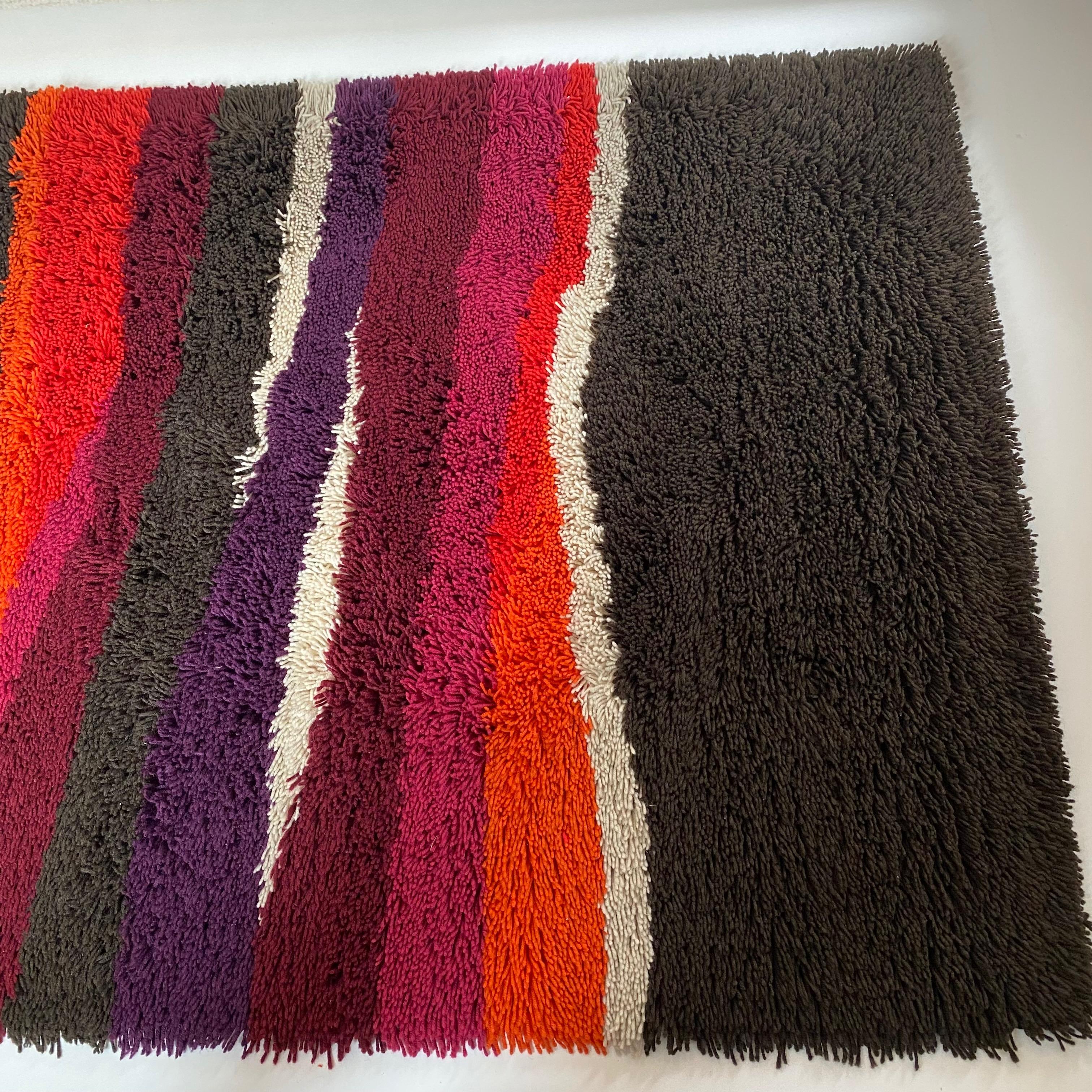 20th Century Vintage Colorful Stripes Panton Style High Pile Rug by Desso, Netherlands, 1970 For Sale