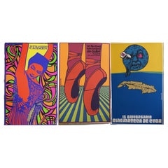 Vintage Colorful Trio Documentary-Film Posters by Reboiro Cuba 1970s