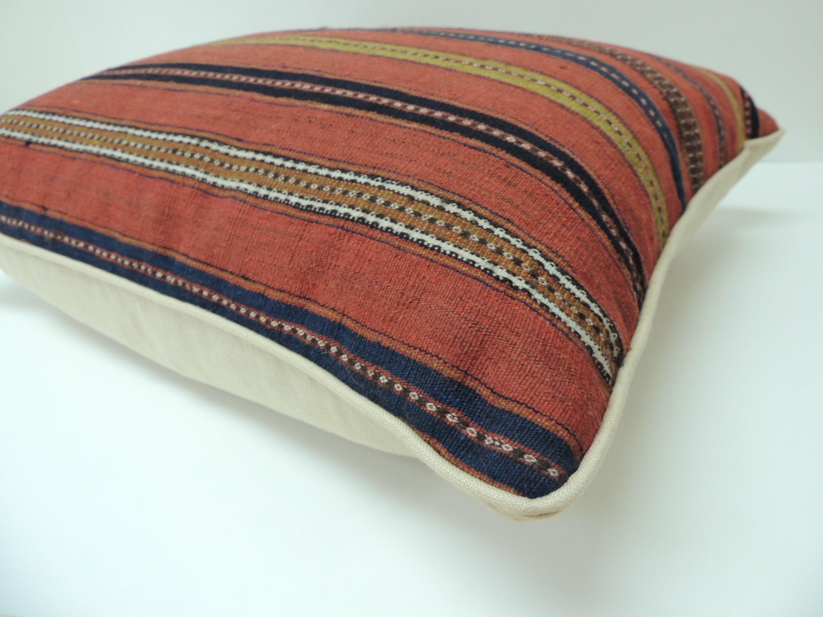 Kilim Vintage Colorful Turkish Stripes Woven Square Grain Sack Decorative Pillow