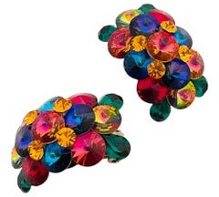 Vintage buntes Glas Strass Designer Landebahn Clip auf Ohrringe