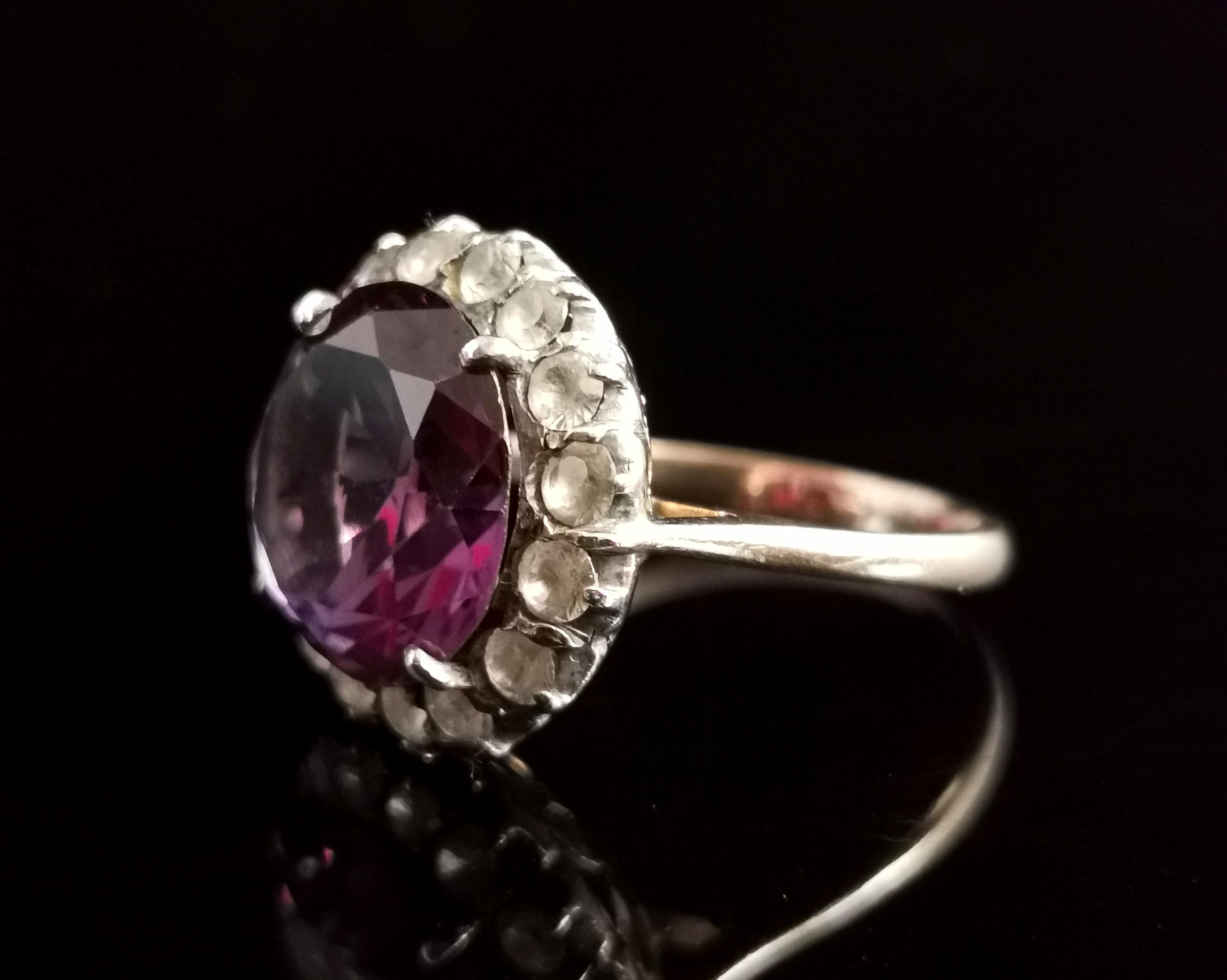 Vintage Colour Change Sapphire and Paste Cluster Ring, 9k Rose Gold 6