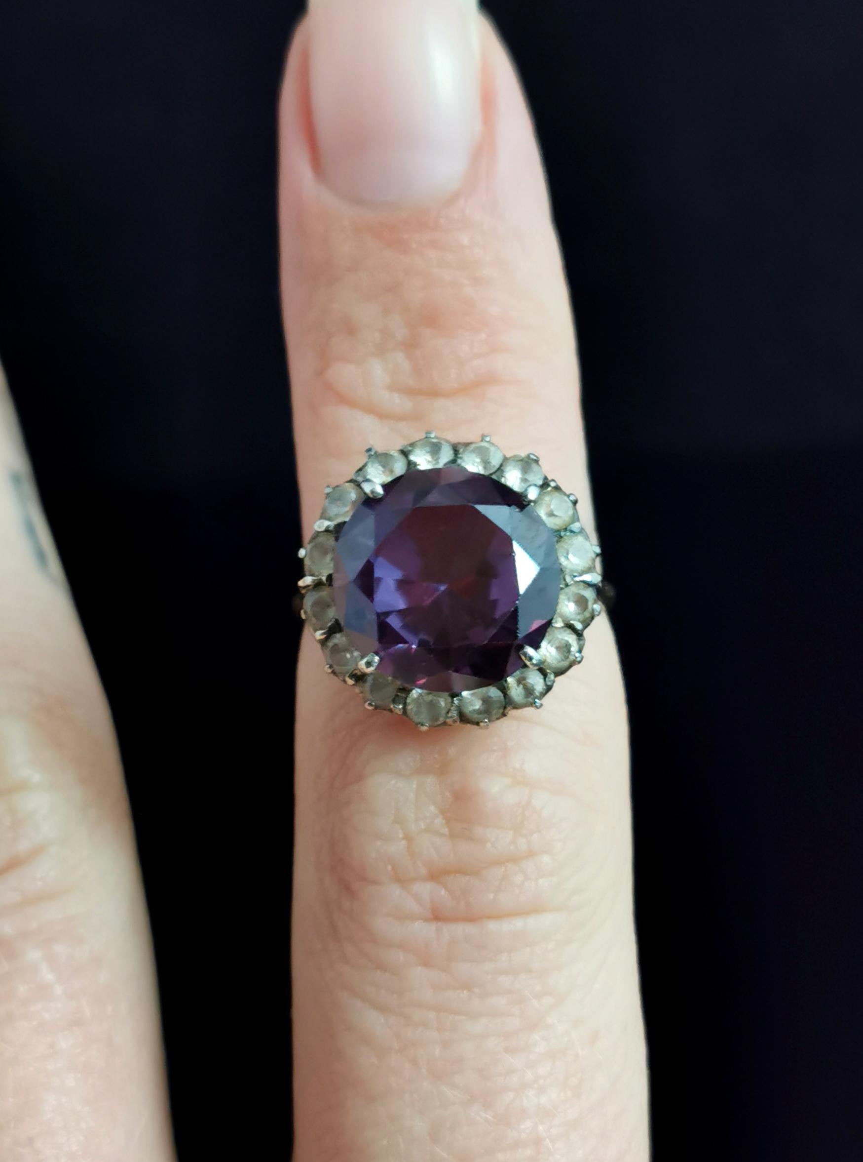 Vintage Colour Change Sapphire and Paste Cluster Ring, 9k Rose Gold In Fair Condition In NEWARK, GB